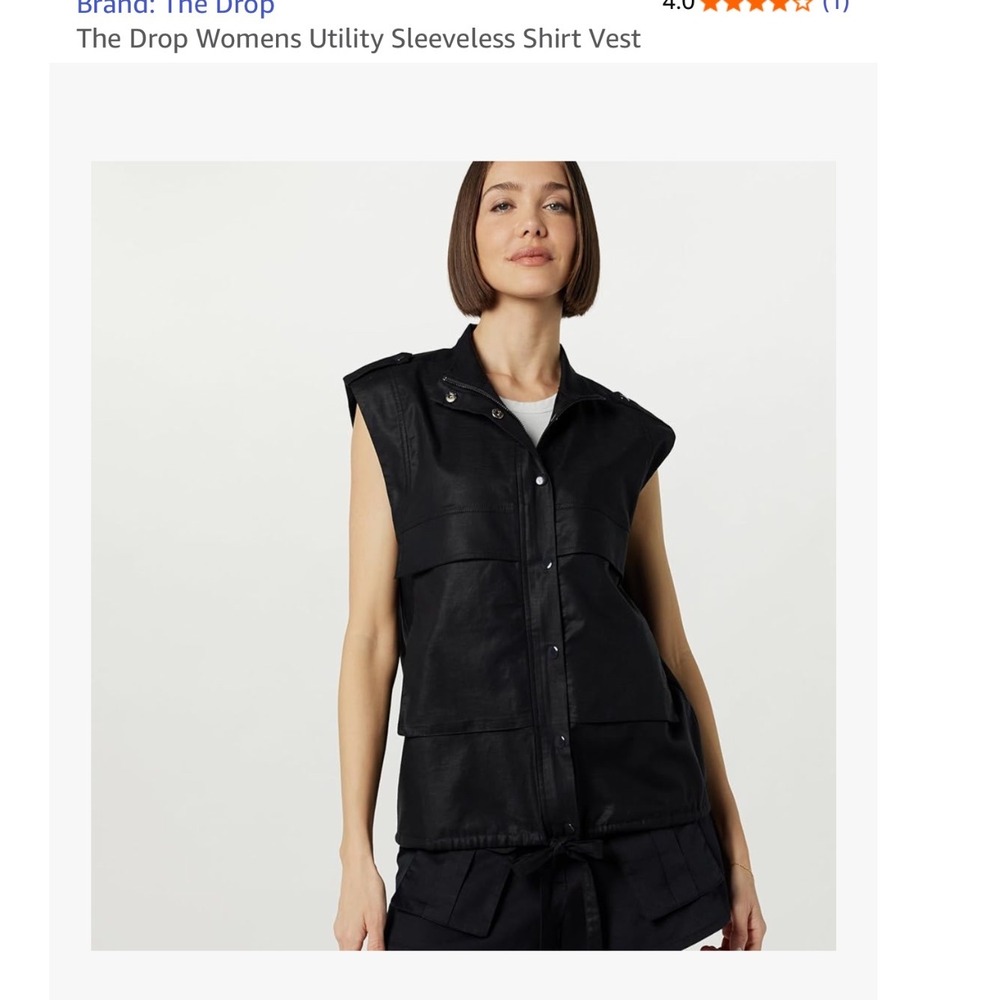 The Drop Womens Utility Sleeveless Shirt Vest Black Drawstring Medium